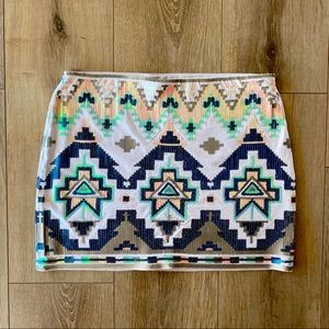 Express Aztec Sequined Mini Skirt Small